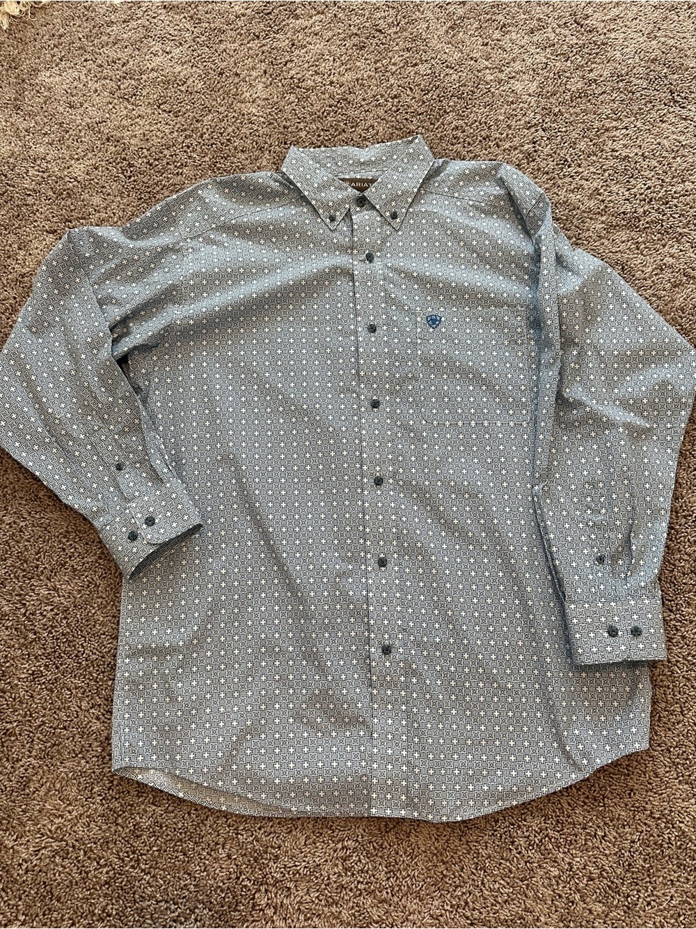 Ariat Men’s Large Blue White Geometric Print Button Down Western Shirt